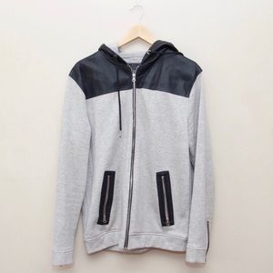 Forever 21 Men faux leather trim hooded jacket